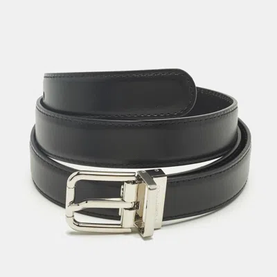 Pre-owned Dolce & Gabbana Black Leather Cut To Size Buckle Belt