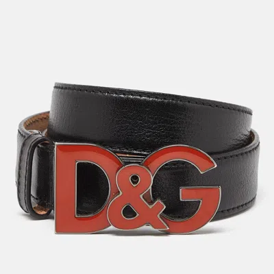 Pre-owned Dolce & Gabbana Black Leather D & G Logo Buckle Belt 90cm