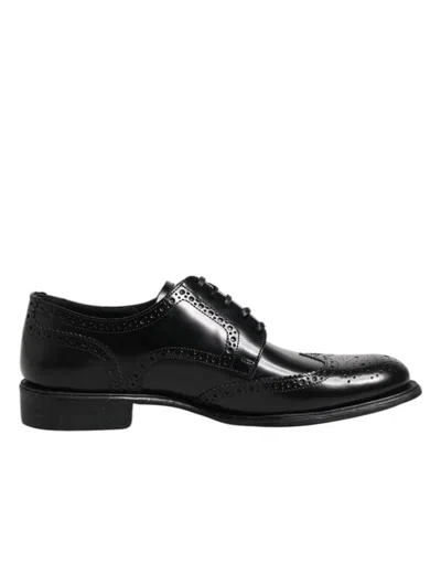 DOLCE & GABBANA BLACK LEATHER DERBY WINGTIP FORMAL SHOES