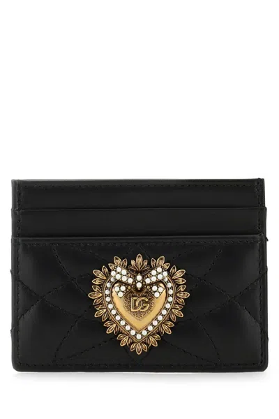 Dolce & Gabbana Black Leather Devotion Card Holder In Nero