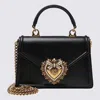 Dolce & Gabbana Black Calfskin Shoulder Bag With Rhinestone Details And Gold Chain In Black