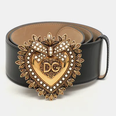 Pre-owned Dolce & Gabbana Black Leather Devotion Waist Belt 75cm