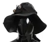 Dolce & Gabbana Black Leather Dg Coin Crystal Wide Brim Hat In Black