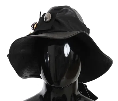 DOLCE & GABBANA DOLCE & GABBANA ELEGANT BLACK LEATHER CLOCHE WOMEN'S CAP