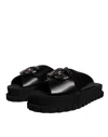 Dolce & Gabbana Dg Logo Leather Slides In Black