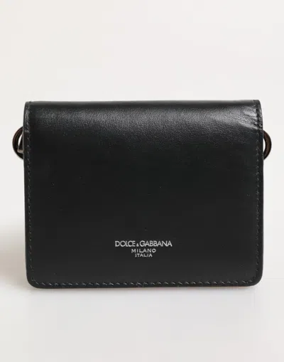 Dolce & Gabbana Black Leather Dg Logo Bifold Card Holder Men Borse Wallet