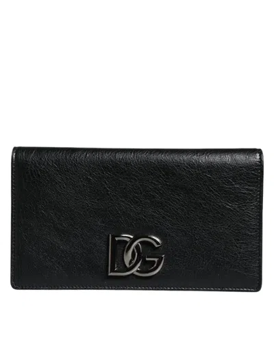 Pre-owned Dolce & Gabbana Black Leather Dg Logo Bifold Card Slot Crossbody Women's Bag ()