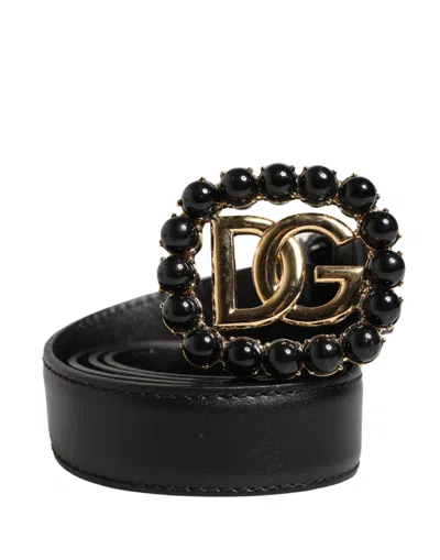 Pre-owned Dolce & Gabbana Black Leather Dg Logo Embellished Buckle Women's Belt ()