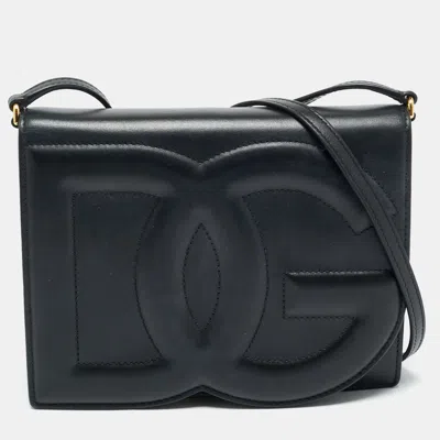 Pre-owned Dolce & Gabbana Black Leather Dg Logo Embossed Crossbody Bag