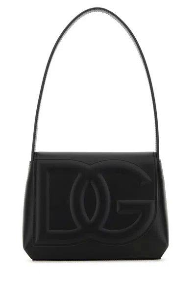 Dolce & Gabbana Black Leather Dg Logo Shoulder Bag In Nero