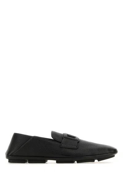 DOLCE & GABBANA BLACK LEATHER DRIVER LOAFERS