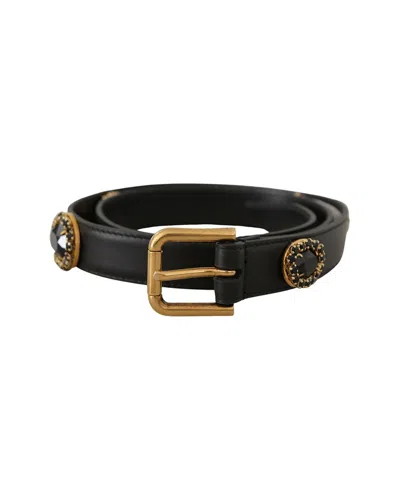 DOLCE & GABBANA DOLCE & GABBANA BLACK LEATHER EMBELLISHED CRYSTAL