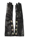 Dolce & Gabbana Black Leather Embellished Long Mitten Women's Gloves In Black