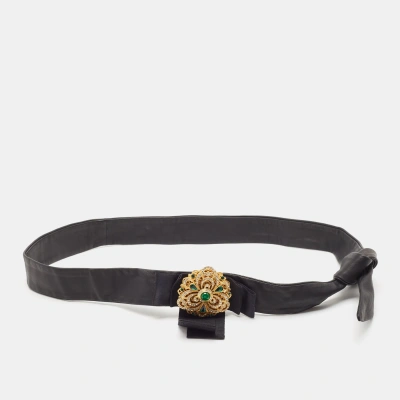 Pre-owned Dolce & Gabbana Black Leather Embellished Wrap Around Waist Belt L