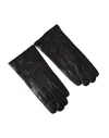 Dolce & Gabbana Black Leather Embossed Logo Short Hands Gloves In Black