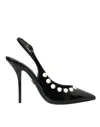 Dolce & Gabbana Black Leather Faux Pearl Heel Slingback Shoes In Black