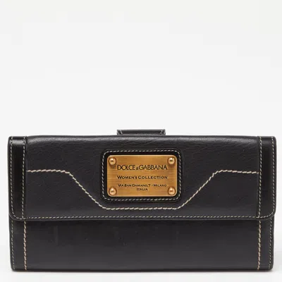 Pre-owned Dolce & Gabbana Black Leather Flap Continental Wallet
