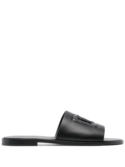 DOLCE & GABBANA BLACK LOGO SANDALS
