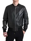 Dolce & Gabbana Black Leather Full Zip Bomber Men Men's Jacket In Black