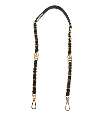 Pre-owned Dolce & Gabbana Black Leather Gold Chain Bag Accessory Shoulder Women's Strap ()