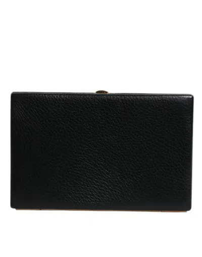 Pre-owned Dolce & Gabbana Black Leather Gold Frame Clutch Evening Party Purse Women's Bag ()