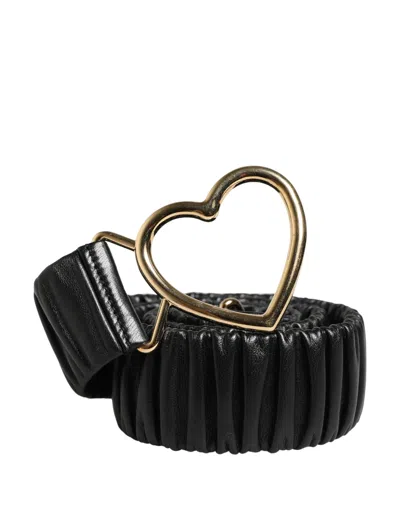 Dolce & Gabbana Black Leather Gold Heart Metal Buckle Women's Belt