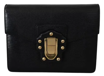 Pre-owned Dolce & Gabbana Black Leather Gold Metal Mini Women Purse Bag Lucia Women's Wallet ()