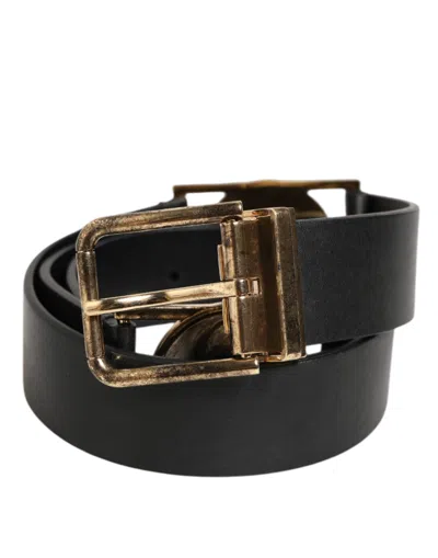 Dolce & Gabbana Black Leather Gold Silver Coin Buckle Men's Belt