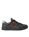 Dolce & Gabbana Black Leather Heart Embellished Sneakers Shoes In Black
