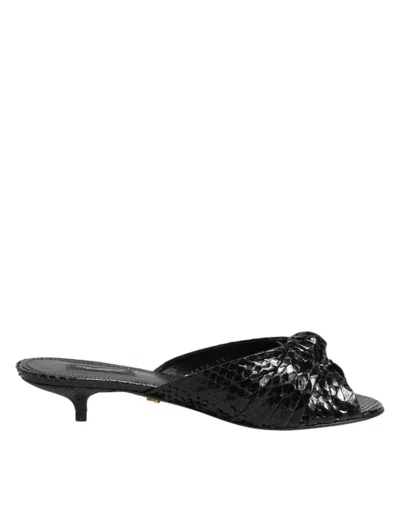 Dolce & Gabbana Black Leather Heels Slides Sandals Women's Shoes