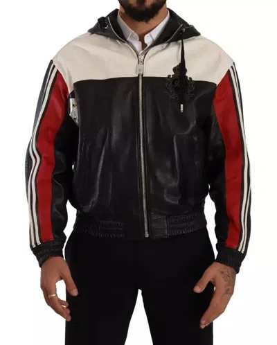 Pre-owned Dolce & Gabbana Black Leather Hooded Blouson Men's Jacket () In Multicolor
