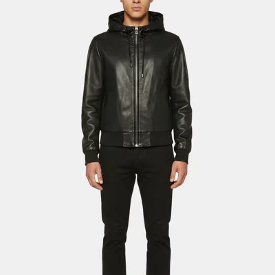 Pre-owned Dolce & Gabbana Black Leather Hooded Bomber Jacket S