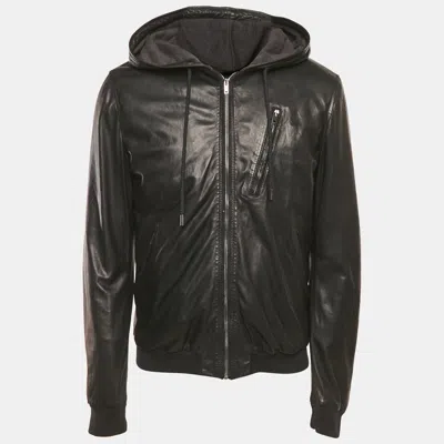 Pre-owned Dolce & Gabbana Black Leather Hooded Jacket Xl