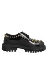Dolce & Gabbana Black Leather Jeweled Crystals Derby Shoes In Black