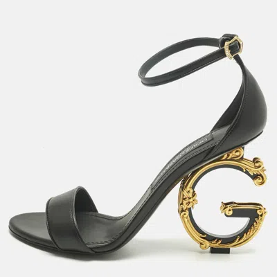 Pre-owned Dolce & Gabbana Black Leather Keira Dg Baroque Sandals Size 39
