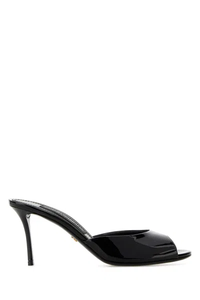 Dolce & Gabbana 75mm Vernice Patent Leather Mule Sandals In Black