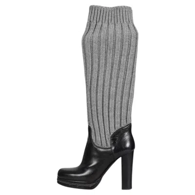 Pre-owned Dolce & Gabbana Black Leather Knitted Boots Sz.37