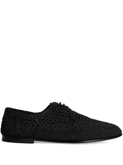 Dolce & Gabbana Black Crochet Lace-up Shoes