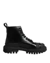 Dolce & Gabbana Black Leather Lace Up Mid Calf Boots Shoes