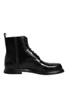 Dolce & Gabbana Black Leather Lace Up Mid Calf Boots Shoes In Black