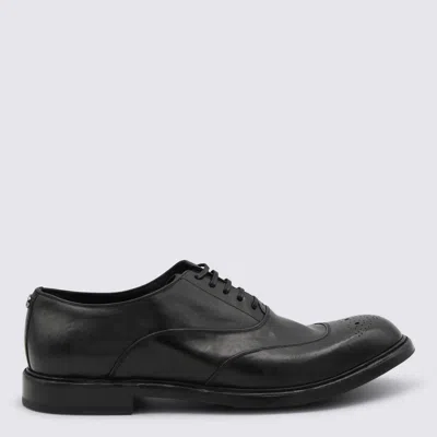 Dolce & Gabbana Washed Black Calfskin Lace-up Shoe In Animal Print