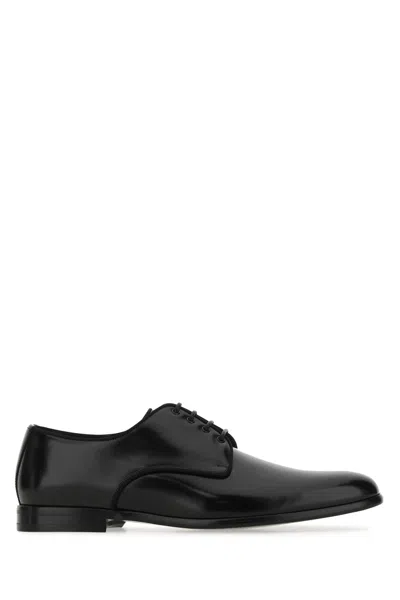 Dolce & Gabbana Black Leather Lace-up Shoes In 80999