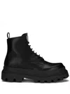 DOLCE & GABBANA BLACK LEATHER LACED UP BOOTS
