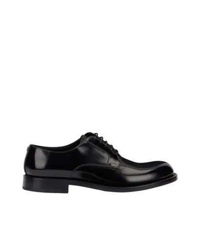 Dolce & Gabbana Black Leather Lace-up Shoes In Animal Print