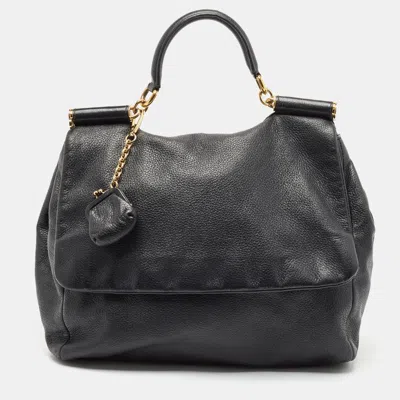 Pre-owned Dolce & Gabbana Black Leather Large Soft Miss Sicily Top Handle Bag