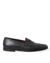 DOLCE & GABBANA DOLCE & GABBANA BLACK LEATHER LOGO EMBROIDERY LOAFERS DRESS MEN'S SHOES