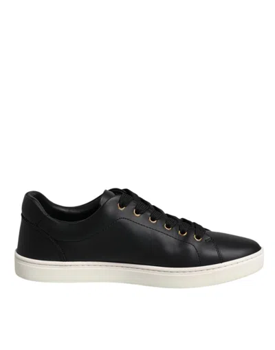 Pre-owned Dolce & Gabbana Black Leather Logo London Sneaker Men's Shoes () In Black And White