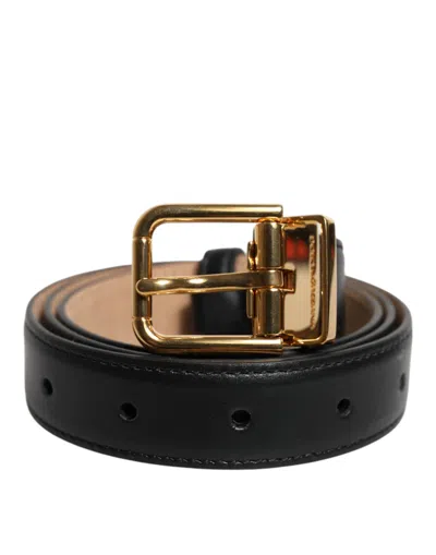 Dolce & Gabbana Black Leather Logo Metal Waist Buckle Women's Belt