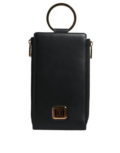 Pre-owned Dolce & Gabbana Black Leather Logo Plaque Neck Strap Card Coin Women's Wallet ()