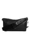 Dolce & Gabbana Black Leather Logo Plaque Shoulder Crossbody Bag In Black